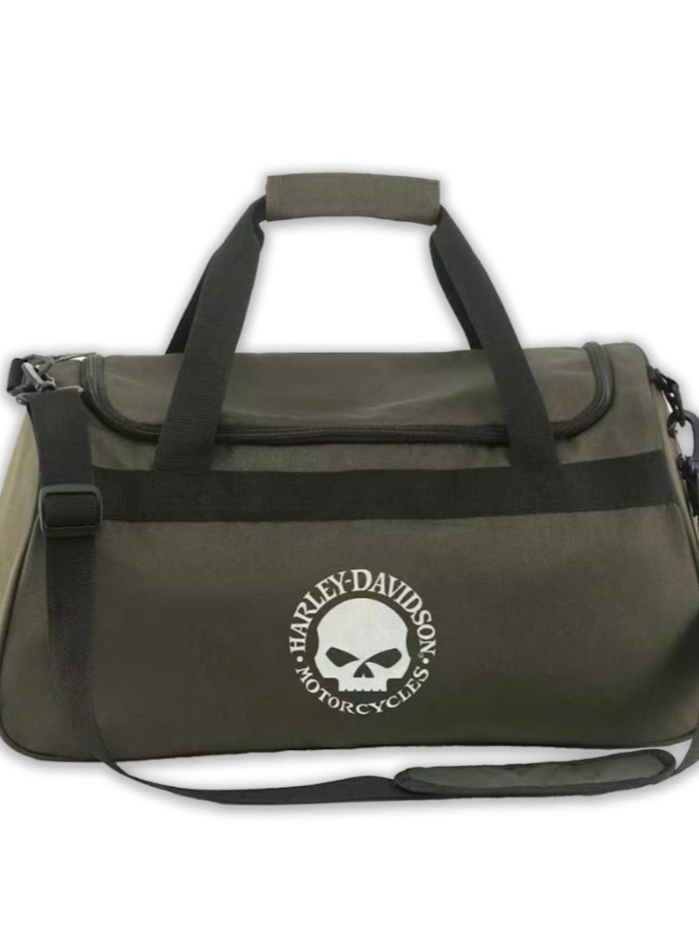 Harley-Davidson Olive Green and Black Duffel with Skull Logo